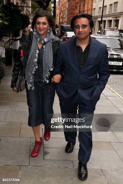 Meera Syal and Sanjeev Bhaskar celebrate David Walliams receiving an OBE with a lunch with at Scott's restaurant in Mayfair sighting on October 17,...