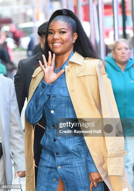 Actress Gabrielle Union is seen outside "Good Morning America" on October 17, 2017 in New York City.