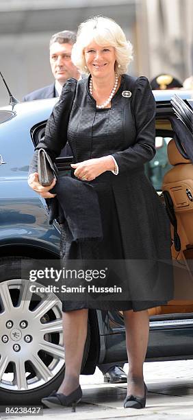 Camilla, Duchess of Cornwall arrives at the Chamber of Deputies on day one of her tour of Italy with Prince Charles, Prince of Wales on April 27,...