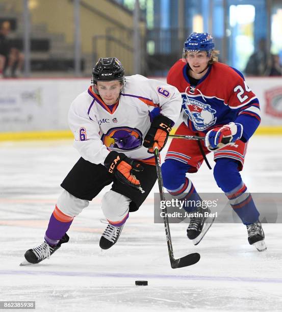 Max Ellis of the Youngstown Phantoms skates with the puck during the game against the Des Moines Buccaneers on Day 4 of the USHL Fall Classic at UPMC...