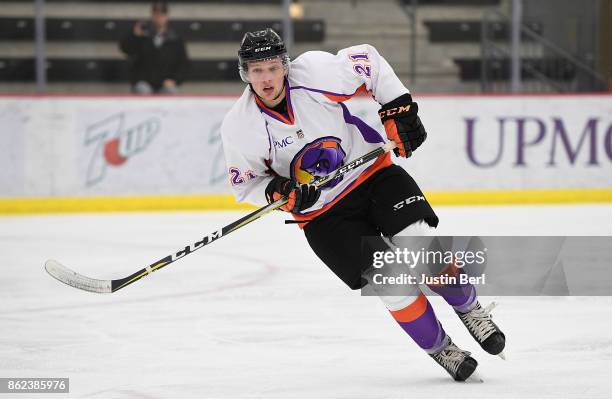 Mike Regush of the Youngstown Phantoms skates during the game against the Des Moines Buccaneers on Day 4 of the USHL Fall Classic at UPMC Lemieux...