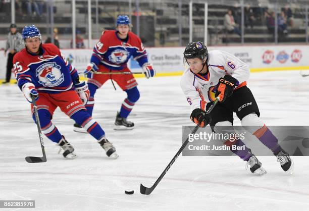 Max Ellis of the Youngstown Phantoms skates with the puck during the game against the Des Moines Buccaneers on Day 4 of the USHL Fall Classic at UPMC...