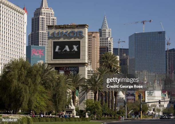 The sign for the Luxor Hotel, located on the famed Las Vegas Strip next to the Excalibur Hotel, is seen in this 2009 Las Vegas, Nevada, early morning...