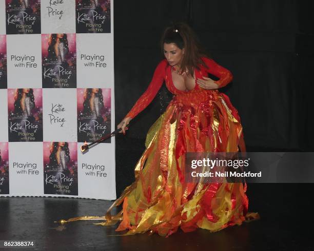 Katie Price 'breathing fire' photocall for her new novel 'Playing With Fire' at The Worx Studio's on October 17, 2017 in London, England.