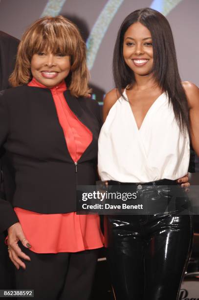 Tina Turner actress Adrienne Warren pose at a photocall for "Tina: The Tina Turner Musical" at The Hospital Club on October 17, 2017 in London,...