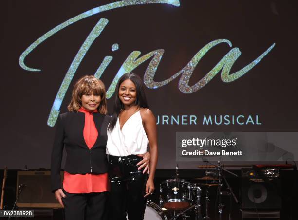 Tina Turner actress Adrienne Warren pose at a photocall for "Tina: The Tina Turner Musical" at The Hospital Club on October 17, 2017 in London,...