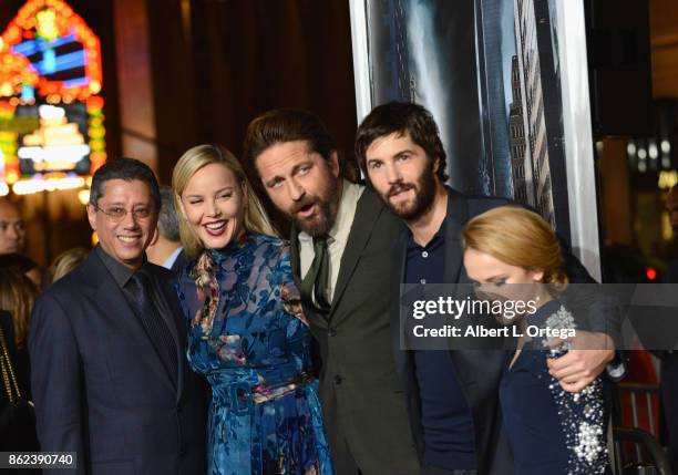 Director Dean Devlin with actors Abbie Cornish, Gerard Butler, Jim Sturgess and Talitha Bateman arrive for the Premiere Of Warner Bros. Pictures'...