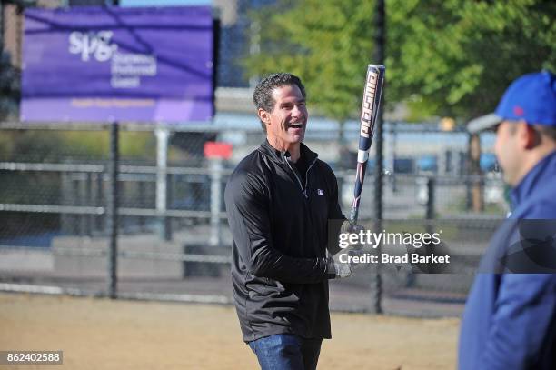 Former New York Yankees MLB baseball player, Paul O'Neill leads the SPG Moments homerun hitting event with a team of kids at Macombs Dam Park on...