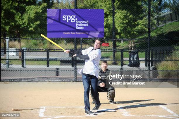 Former New York Yankees MLB baseball player, Paul O'Neill leads the SPG Moments homerun hitting event with a team of kids at Macombs Dam Park on...