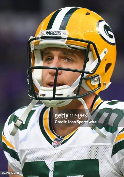 Green Bay Packers wide receiver Jordy Nelson looks on during a NFL game between the Minnesota Vikings and Green Bay Packers on October 1, 2017 at...