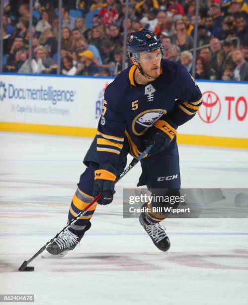 Matt Tennyson of the Buffalo Sabres skates during an NHL game against the New Jersey Devils on October 9, 2017 at KeyBank Center in Buffalo, New York.