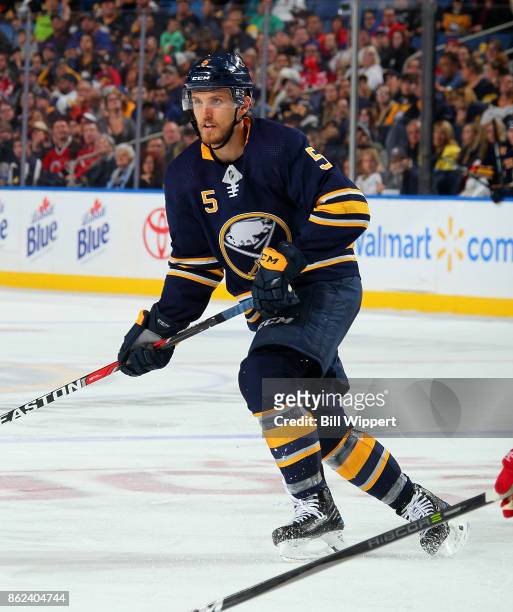 Matt Tennyson of the Buffalo Sabres skates during an NHL game against the New Jersey Devils on October 9, 2017 at KeyBank Center in Buffalo, New York.