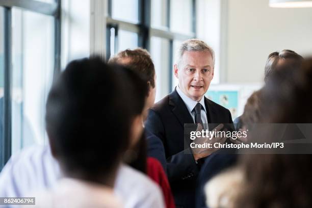 French Economy Minister Bruno Le Maire inaugurates the Digital Factory by Thales with Thales CEO Patrice Caine on October 17, 2017 in Paris, France....