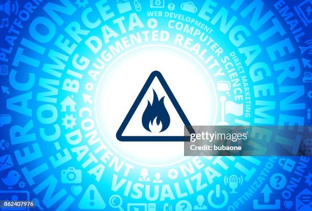 inflammable icon on internet modern technology words background - blue fire bird stock illustrations