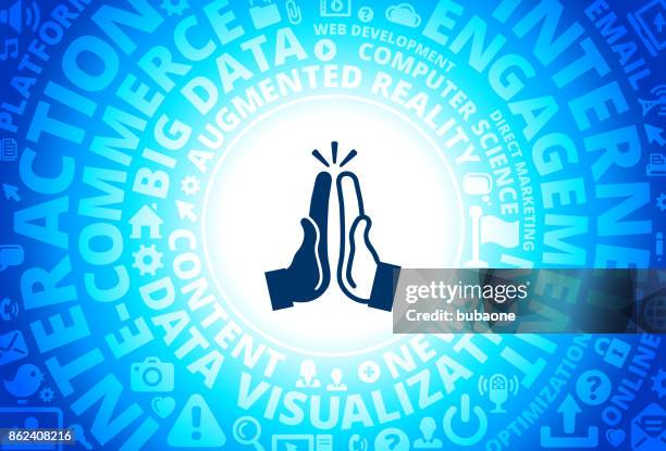 high five icon on internet modern technology words background - group high five stock illustrations