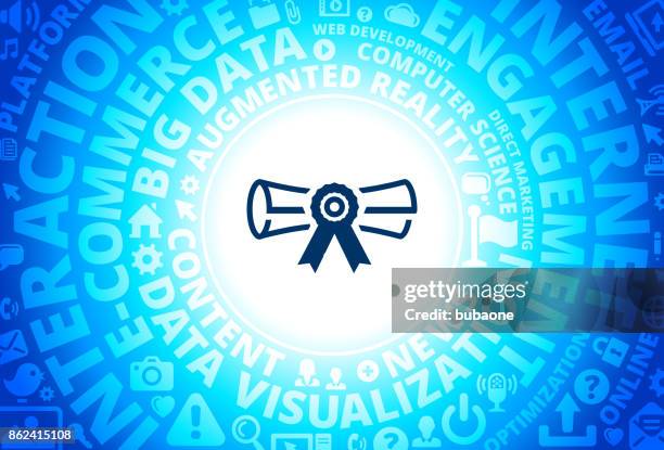 diploma icon on internet modern technology words background - guy checking email stock illustrations