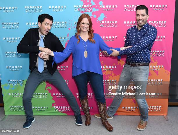 Property Brothers Jonathan Scott, Drew Scott and Ree Drummond attend Hearst Magazines' Unbound Access MagFront at Hearst Tower on October 17, 2017 in...