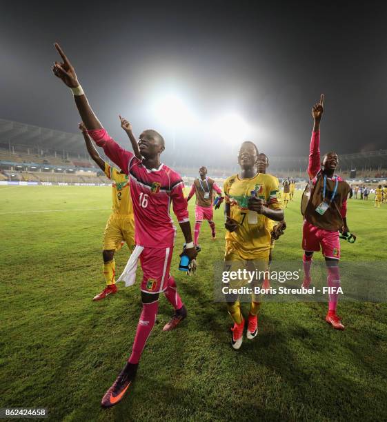 Players of Mali celebrate after winning the FIFA U-17 World Cup India 2017 Round of 16 match between Mali and Iraq at Pandit Jawaharlal Nehru Stadium...