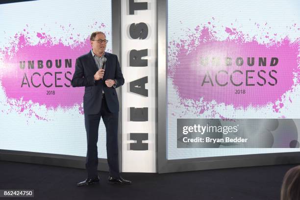 President Hearst Magazine David Carey speaks onstage at Hearst Magazines' Unbound Access MagFront at Hearst Tower on October 17, 2017 in New York...