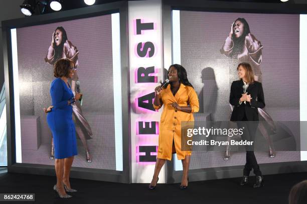 Gayle King, Danielle Brooks and Lucy Kaylin speak onstage Hearst Magazines' Unbound Access MagFront at Hearst Tower on October 17, 2017 in New York...