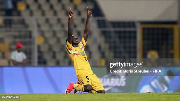 Seme Camara of Mali celebrates after scoring his team's third goal during the FIFA U-17 World Cup India 2017 Round of 16 match between Mali and Iraq...