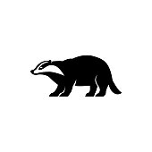 Vector badger silhouette view side for retro symbols, emblems, badges, labels template vintage design element. Isolated on white background