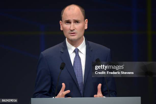 Jean-Etienne Amaury has been the President of Amaury Sport Organisation during Le Tour de France 2018 Route Announcement at the Palais des Congres on...