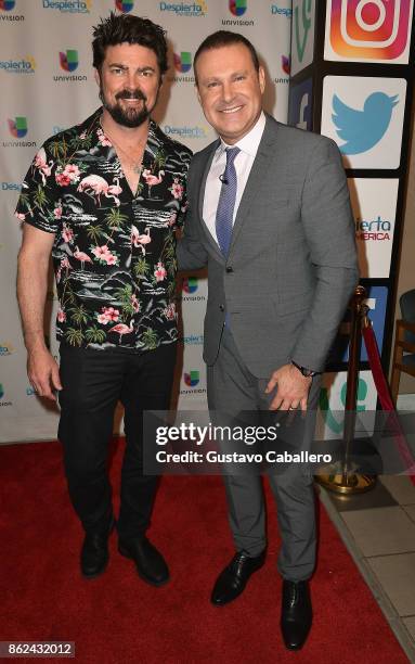 Karl Urban and Alan Tacher are on the set to promote the movie THOR: RAGNAROK on Despierta America morning show at Univision Studios on at Univision...