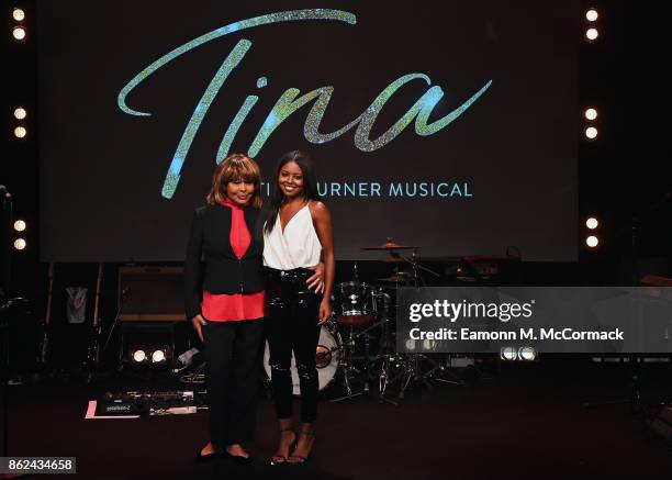 Tina Turner and Adrienne Warren during the 'TINA: The Tina Turner Musical' photocall at Aldwych Theatre on October 17, 2017 in London, England.