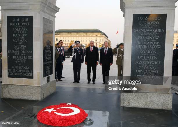 President of Turkey, Recep Tayyip Erdogan visits the Tomb of the Unknown Soldier in Warsaw, Poland on October 17, 2017.