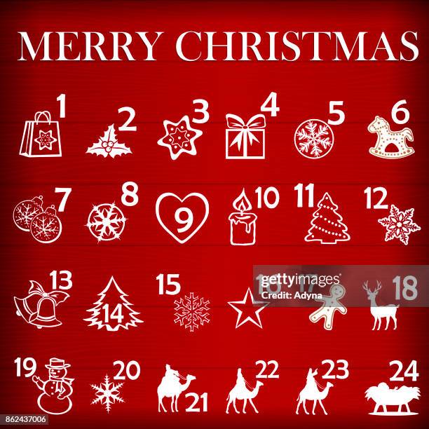 advent calendar - rustic wood table stock illustrations