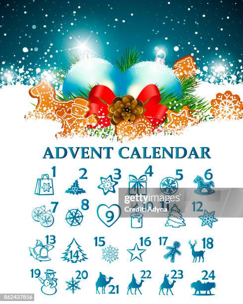 christmas advent calendar - gingerbread snowman stock illustrations