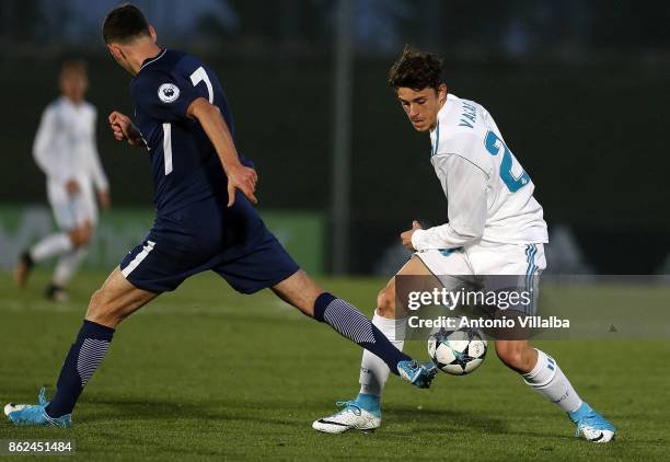 Luis Vacas of Real Madrid in action during the UEFA Youth Champions League group H match between Real Madrid and Tottenham Hotspur at Estadio Alfredo...