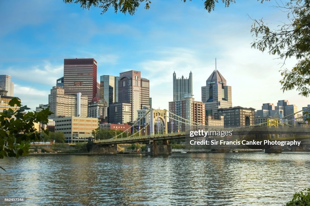 Pittsburgh skyline close up with 'Rachel Carson bridge'