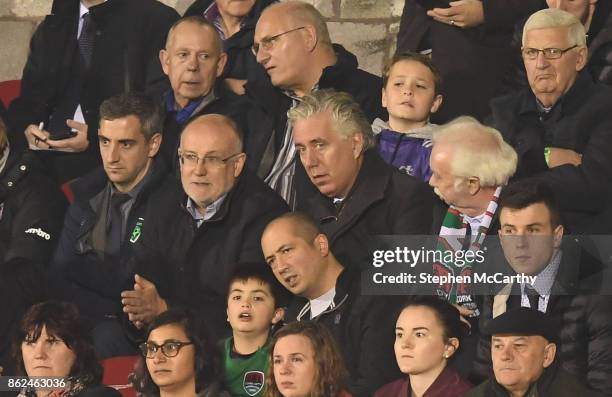 Cork , Ireland - 17 October 2017; FAI CEO John Delaney, with FAI Competition Director Fran Gavin, left, and Cork City FC Chairman Pat Lyons, right,...