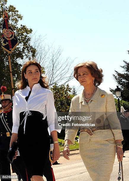 Carla Bruni Sarkozy and Queen Sofia of Spain at El Pardo Palace on April 27, 2009 in Madrid, Spain.