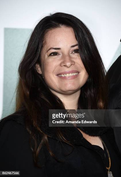 Actress Holly Marie Combs arrives at the premiere of National Geographic Documentary Films' "Jane" at the Hollywood Bowl on October 9, 2017 in...