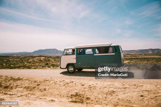 old vw van at desert - volkswagen van stock pictures, royalty-free photos & images