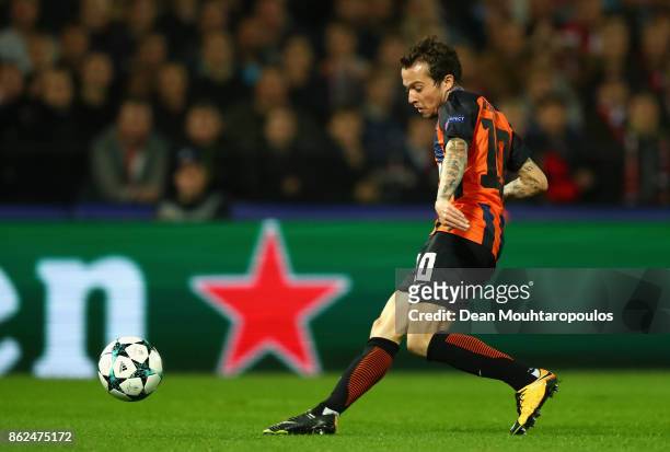 Bernard of Shakhtar Donetsk scores his sides first goal during the UEFA Champions League group F match between Feyenoord and Shakhtar Donetsk at...