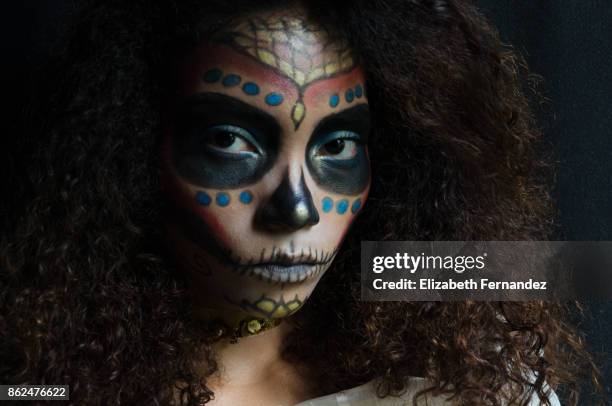 halloween sugar skull creative make up - calavera skull stock pictures, royalty-free photos & images