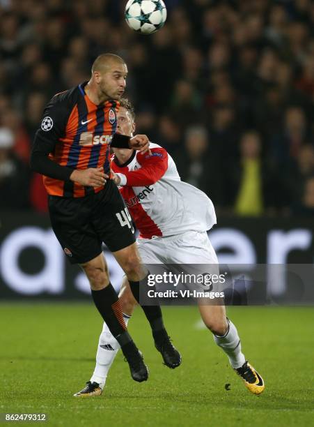 , Yaroslav Rakitskiy of FC Shakhtar Donesk, Nicolai Jorgensen of Feyenoord during the UEFA Champions League group F match between Feyenoord Rotterdam...