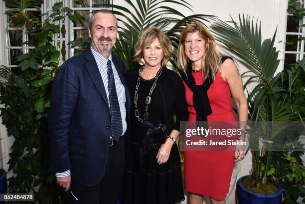 Carlo Traglio, Kathi Koll and Michele Heary attend QUEST & VHERNIER Host Luncheon at MAJORELLE at Majorelle on October 17, 2017 in New York City.