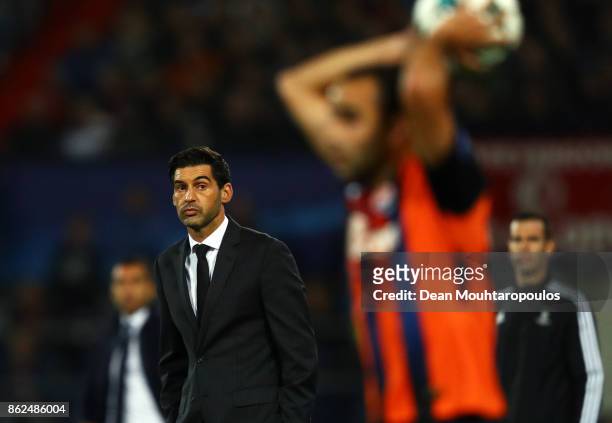Paulo Fonseca, Manager of Shakhtar Donetsk looks on during the UEFA Champions League group F match between Feyenoord and Shakhtar Donetsk at...