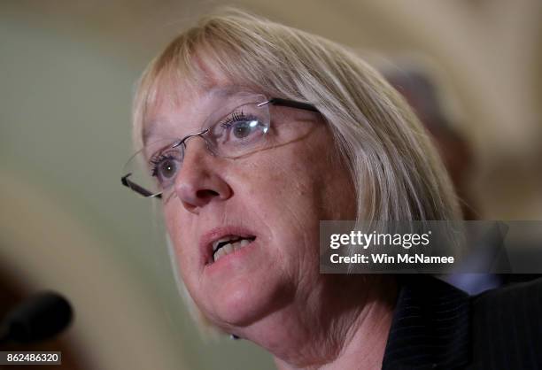 Sen. Patty Murray speaks at a news conference following the weekly Democratic policy luncheon at the U.S. Capitol on October 17, 2017 in Washington,...