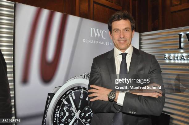 Mercedes GP Executive Director Toto Wolff poses during the IWC Schaffhausen launch of it's new collection 2017 at IWC Boutique Vienna on October 17,...