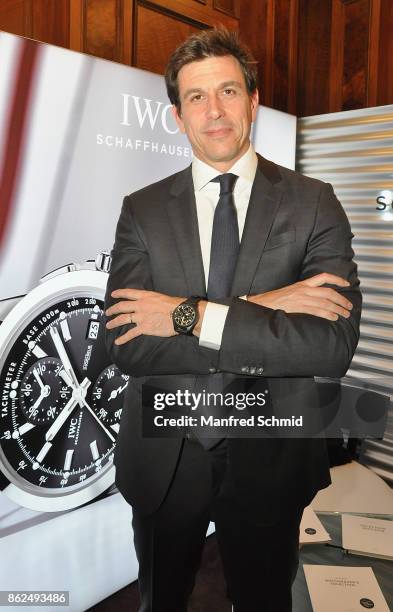 Mercedes GP Executive Director Toto Wolff poses during the IWC Schaffhausen launch of it's new collection 2017 at IWC Boutique Vienna on October 17,...