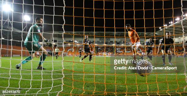 Blackpool's Kelvin Mellor scores the opening goal during the Sky Bet League One match between Blackpool and Bury at Bloomfield Road on October 17,...