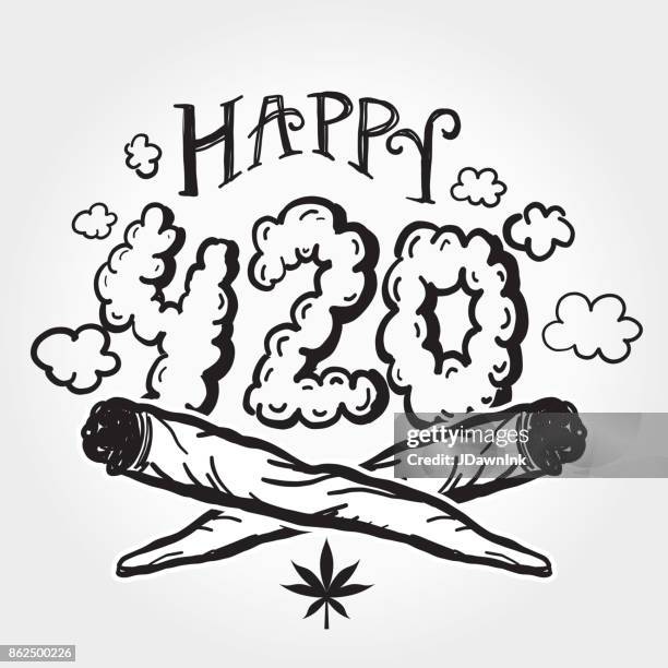 happy 420 marijuana greeting design template with hand drawn elements - smoking joint stock illustrations