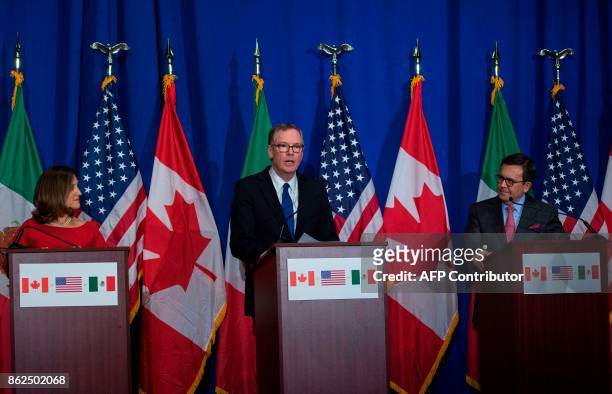 United States Trade Representative Robert Lighthizer , Canadian Foreign Affairs minister Chrystia Freeland , and Mexican Secretary of Economy...