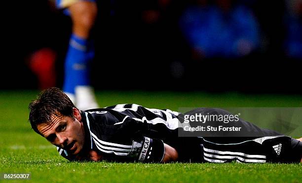 Michael Owen of Newcastle looks on dejectedly after a miss during the Premier League match between Newcastle United and Portsmouth at St James' Park...